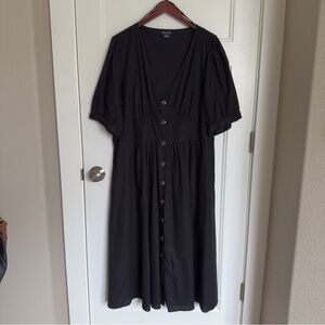 City Chic Black Puff Sleeve V-Neck Midi Dress